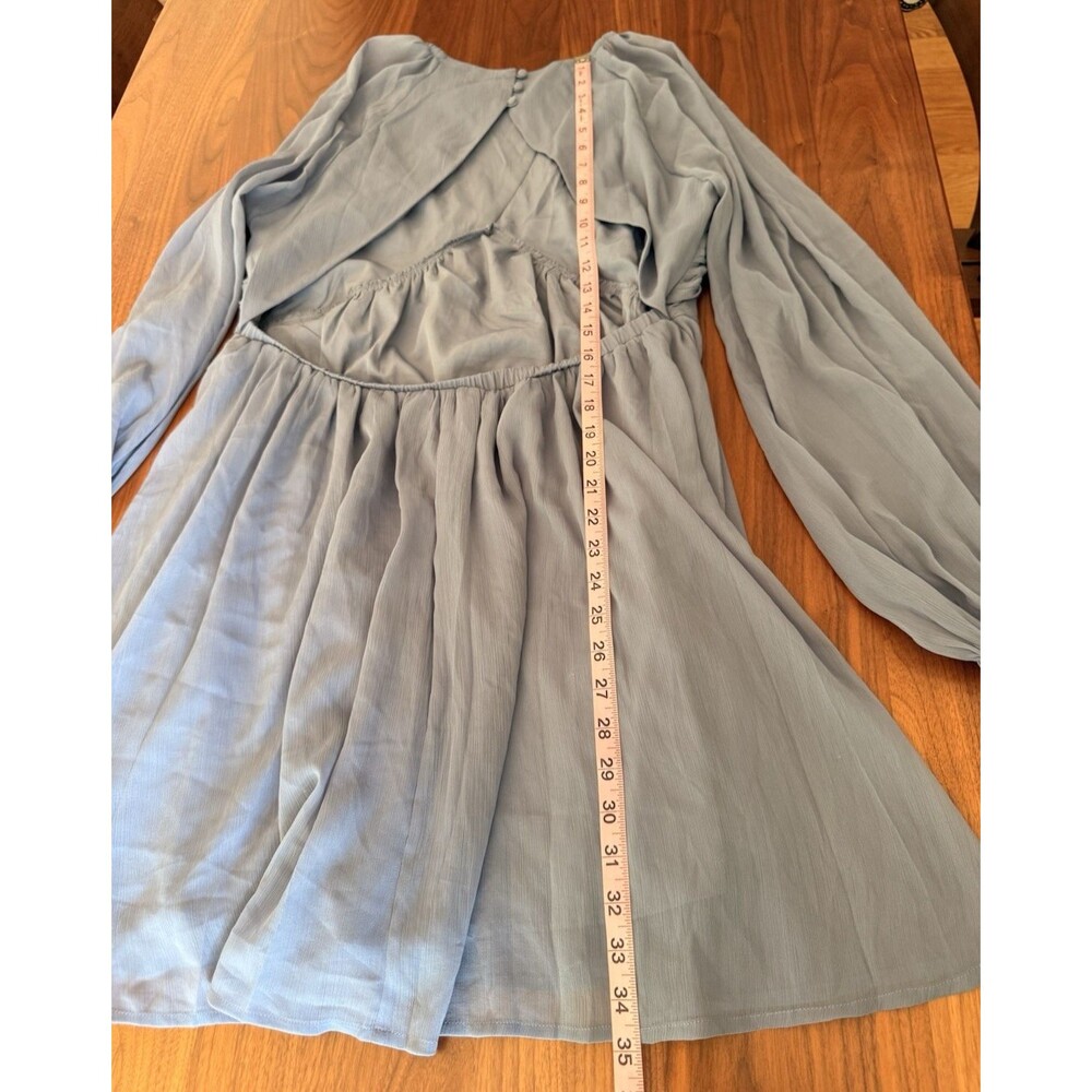 Asos Design Mini Dress Size US 12 EU 44 Lilac Sheer Puff Sleeve Open Back New - Picture 9 of 13